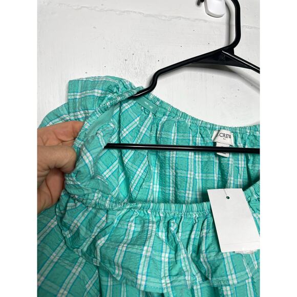 NEW J. CREW Ruffle Neck 3/4 Sleeve Peplum Hem Plaid Mini Dress Size 6 - Picture 4 of 12